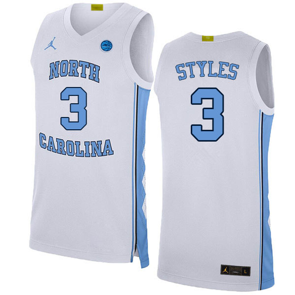 Men #3 Dontrez Styles North Carolina Tar Heels College Basketball Jerseys Sale-White